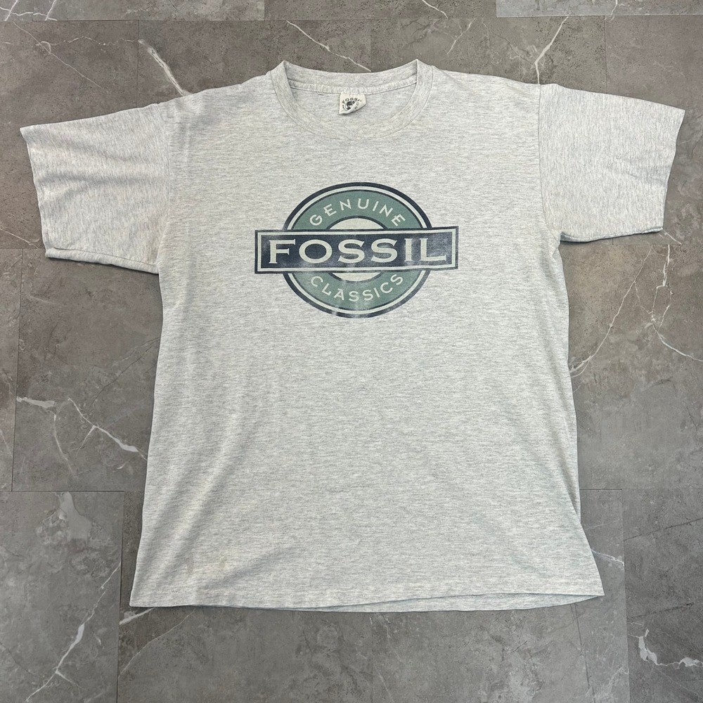 90s Vintage Fossil Watches Graphic Tee Mens Large Faded Short Sleeve Shirt